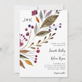 Invitación Boda Monograma de acuarela de las flores de borgoñ