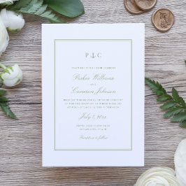 Invitación Boda Monograma de Ancla Náutica Verde Salvia