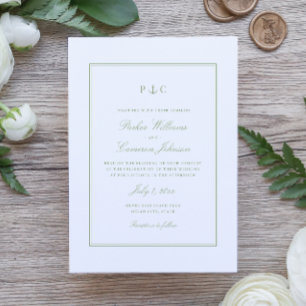 Invitación Boda Monograma de Ancla Náutica Verde Salvia