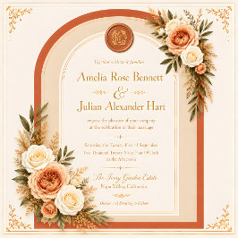 Invitación Boda Monograma de Arco Floral de Crema de Terracot