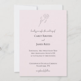 Invitación Boda Monograma de Arte de Línea de Flor Rosa Liger