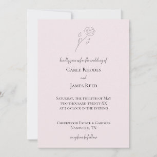 Invitación Boda Monograma de Arte de Línea de Flor Rosa Liger