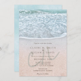Invitación Boda Monograma de Blue Ocean and Sandy Beach
