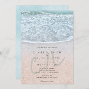 Invitación Boda Monograma de Blue Ocean and Sandy Beach