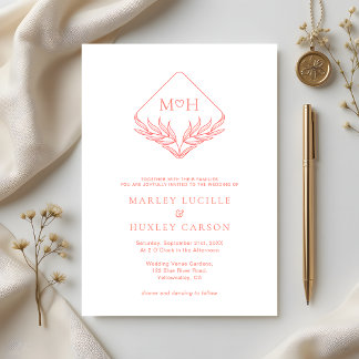 Invitación Boda Monograma de Boho Blanco Rosado de Coral Simp