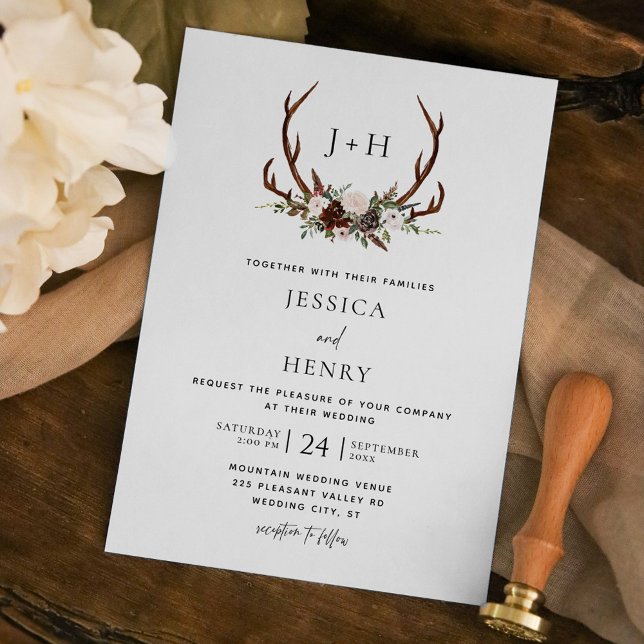 Invitación Boda Monograma de Boho Rustic Antlers (Subido por el creador)