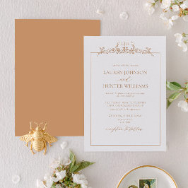 Invitación Boda Monograma de borde floral de Terracotta