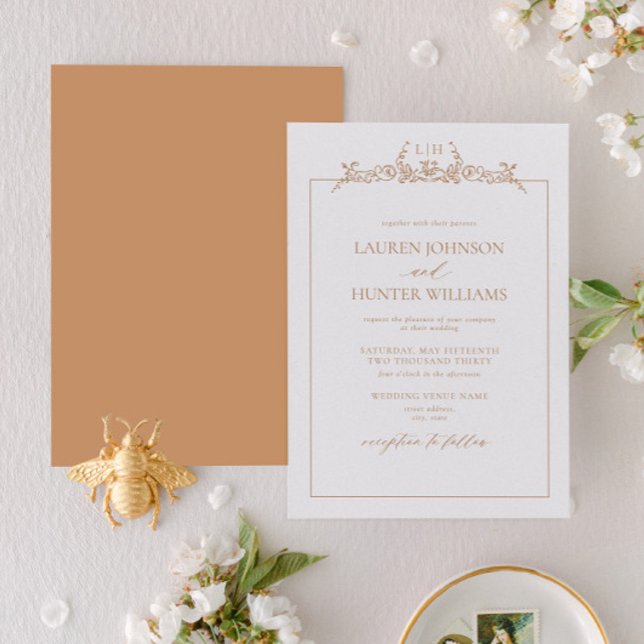 Invitación Boda Monograma de borde floral de Terracotta (Subido por el creador)