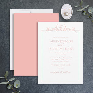 Invitación Boda monograma de borde floral rosa Rubor