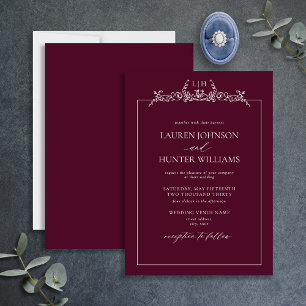 Invitación Boda Monograma de Borgoña Floral Border