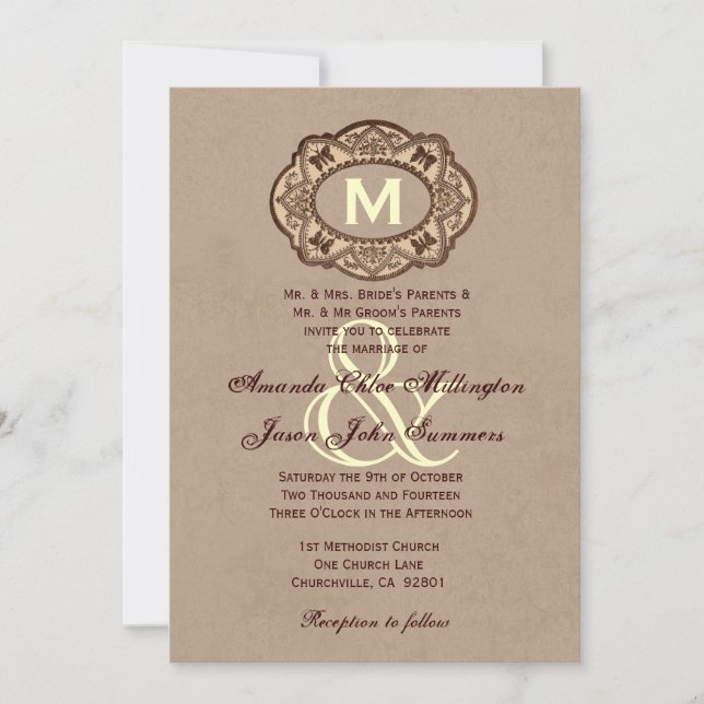 Invitación Boda Monograma de café y chocolate (Anverso)