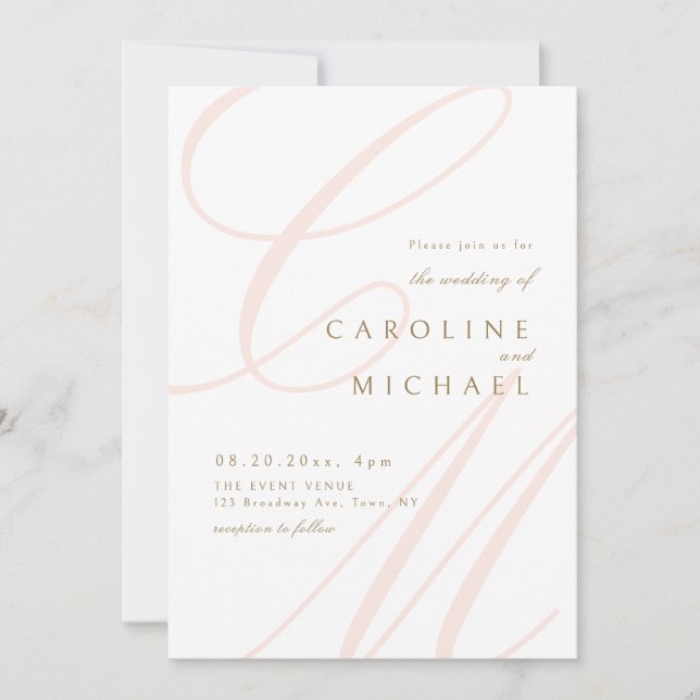 Invitación Boda monograma de caligrafía de elegancia clásica  (Anverso)