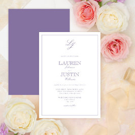 Invitación Boda monograma de caligrafía de lavanda clásica