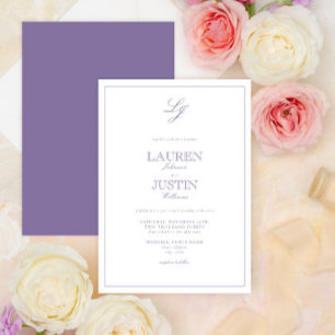 Invitación Boda monograma de caligrafía de lavanda clásica