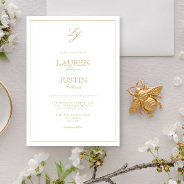 Invitación Boda Monograma de caligrafía oro clásico