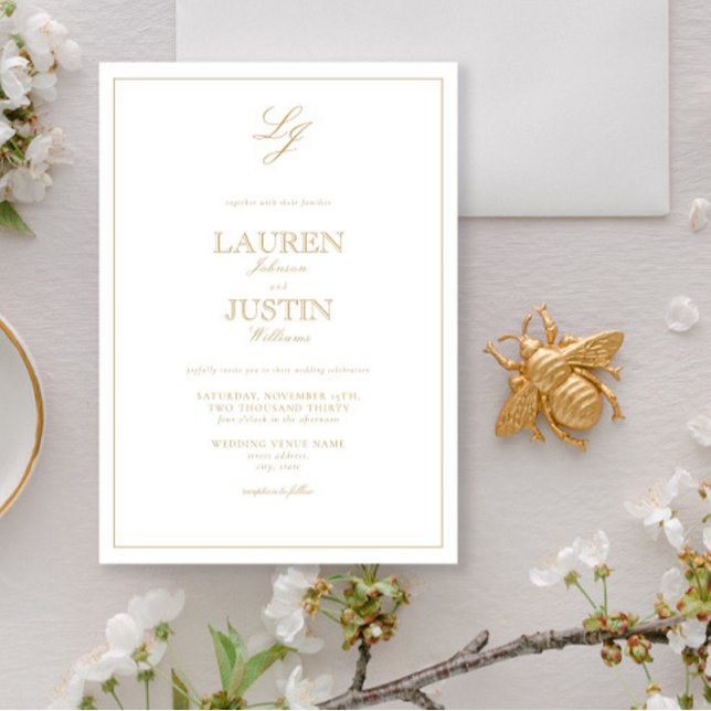 Invitación Boda Monograma de caligrafía oro clásico (Subido por el creador)