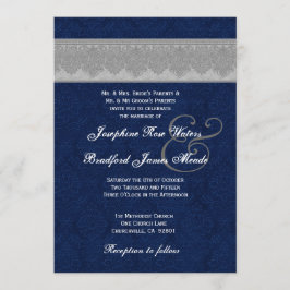 Invitación Boda monograma de cinta adhesiva Silver y Navy
