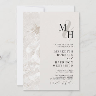 Invitación Boda monograma de código QR de tonos neutros de la