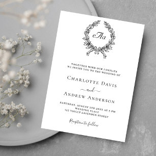 Invitación Boda monograma de corteza blanca negra