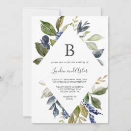 Invitación Boda Monograma de Diamante de la vegetación otoñal