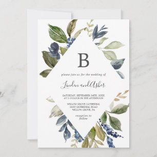 Invitación Boda Monograma de Diamante de la vegetación otoñal
