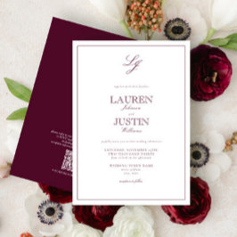 Invitación Boda Monograma de escritura de escritura de Borgoñ