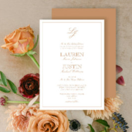 Invitación Boda monograma de escritura de terracota clásica