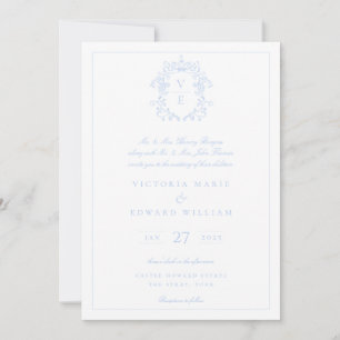 Invitación Boda monograma de Escudo azul cielo