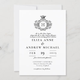 Invitación Boda Monograma de Escudo blanco y negro vintage