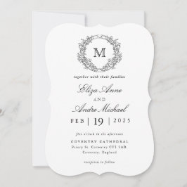 Invitación Boda Monograma de Escudo de cosecha negra y blanca