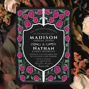 Invitación Boda Monograma de Escudo de espadas plateado