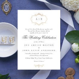 Invitación boda monograma de escudo de oro clásico romántico
