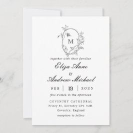 Invitación Boda Monograma de Escudo floral formal