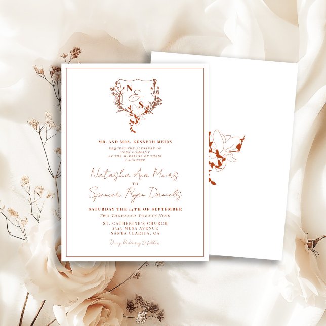 Invitación Boda Monograma de Escudo floral rústico formal (Subido por el creador)
