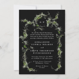 Invitación Boda Monograma de eucalipto blanco negro