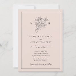 Invitación Boda monograma de flor botánica rosa Rubor