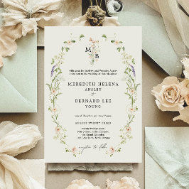 Invitación Boda Monograma de Flor Silvestre Rústica Vintage F