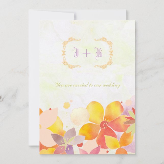 Invitación Boda Monograma de Flores Jardín Mágico (Anverso)
