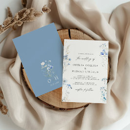 Invitación Boda Monograma de Flores Silvestres Dusty Blue