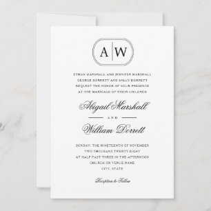 Invitación Boda Monograma de fotografía blanco negro