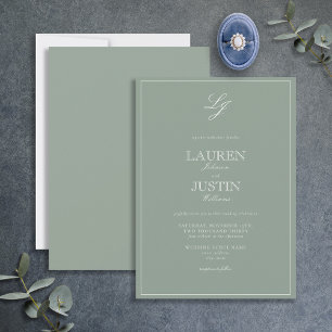 Invitación Boda monograma de guión verde de sabio clásico