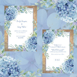 Invitación Boda Monograma de Hidrangea Azul Romántica