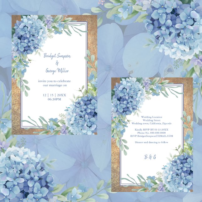 Invitación Boda Monograma de Hidrangea Azul Romántica (Subido por el creador)