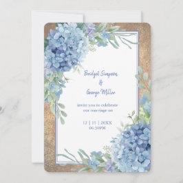 Invitación Boda Monograma de Hidrangea Azul Romántica