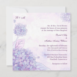 Invitación Boda Monograma de Hidrangeas Púrpura