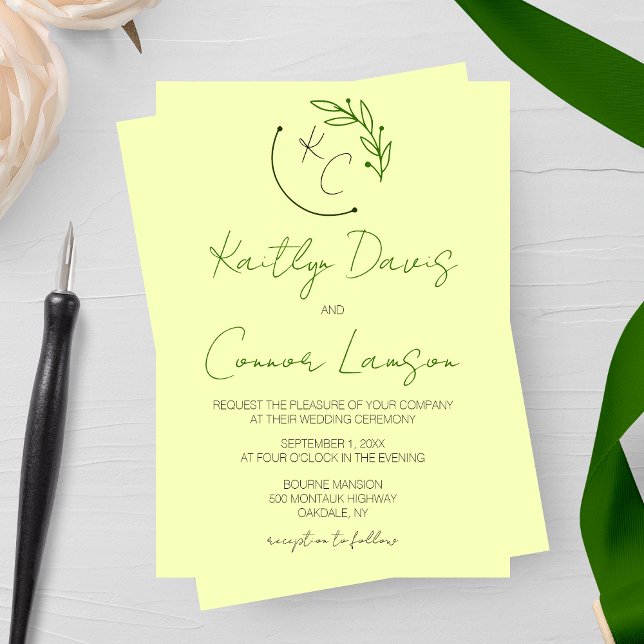 Invitación Boda Monograma de hoja de Moda moderna (Subido por el creador)