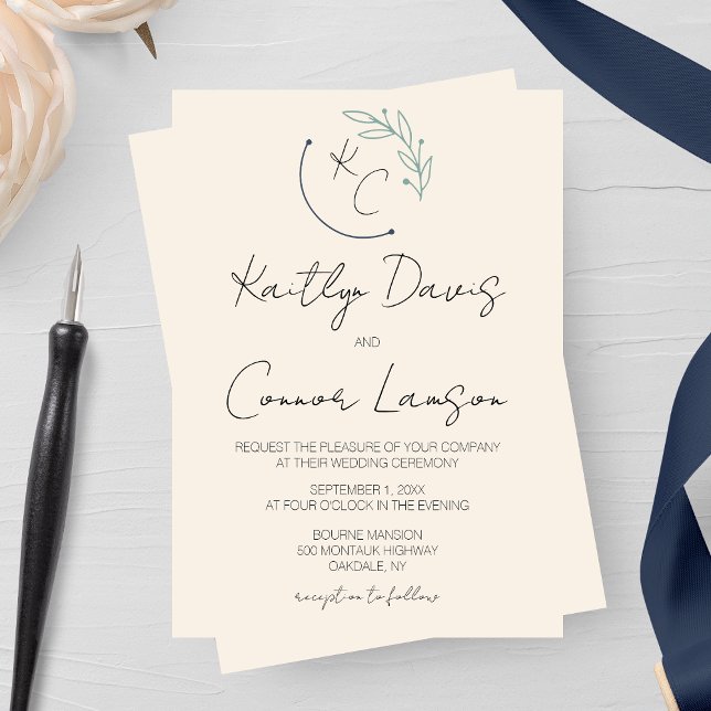 Invitación Boda Monograma de hoja de Moda moderna (Subido por el creador)