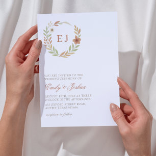 Invitación Boda Monograma de hojas de otoño