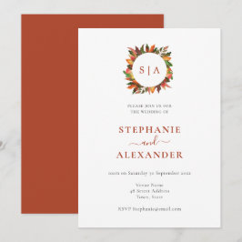 Invitación Boda Monograma de hojas de otoño