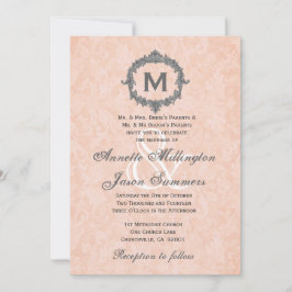 Invitación Boda Monograma de la cosecha plateada del amortigu